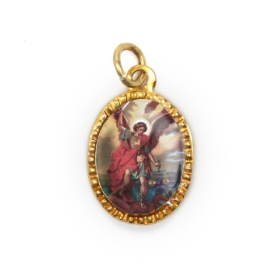 Medalha São Miguel Arcanjo de alumínio oval com dourado 2x1,3cm