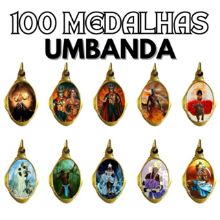 100 Medalhas Umbanda Douradas – Chapa Resinada para Proteção Espiritual e Fé em Oferta na Shopee