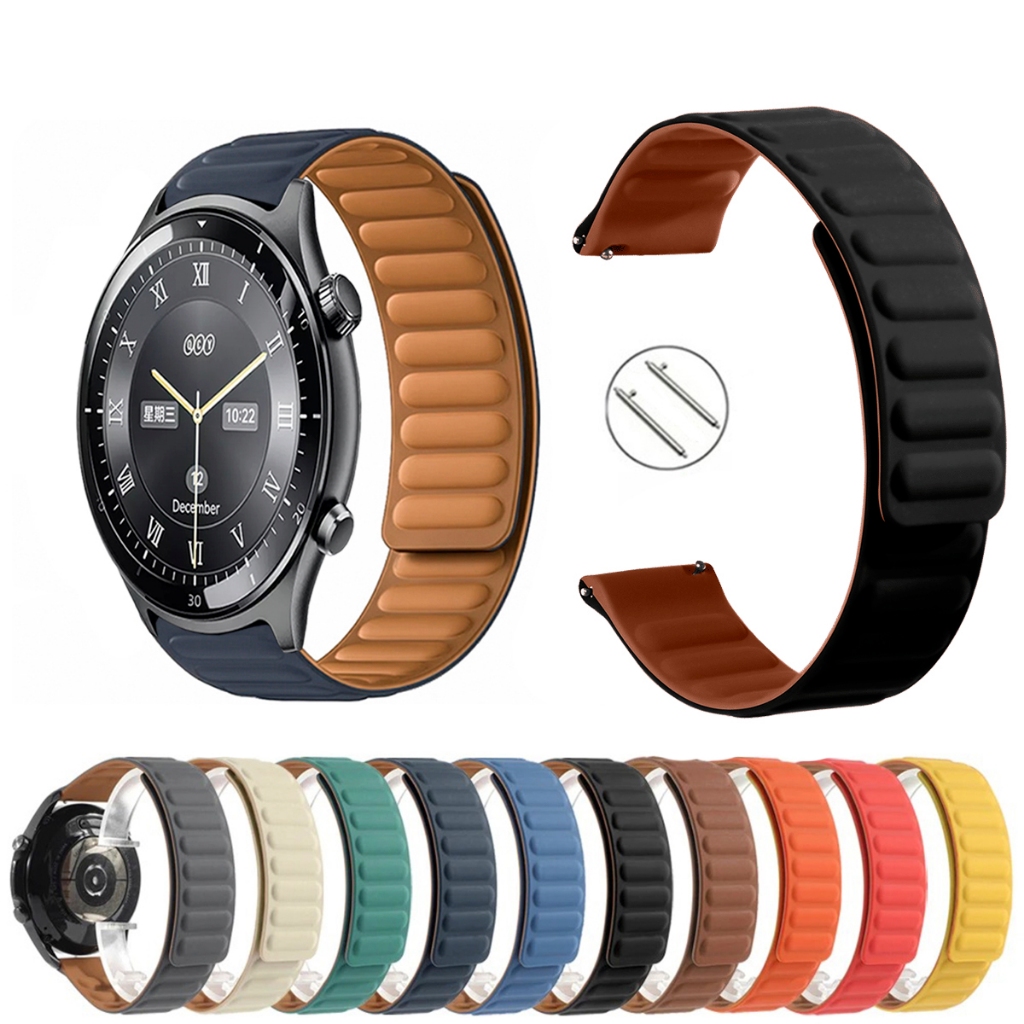 Pulseira 22mm Silicone Elos Imã Magnética para Smartwatch QCY ACTIVE GT S7 de Engate Rapido