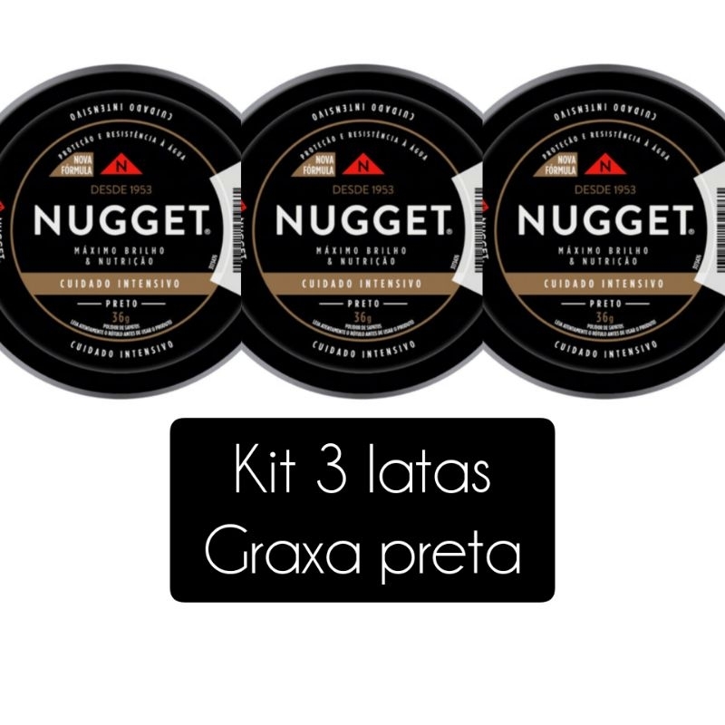 Kit com 3 Graxa para Sapato em Pasta Preta Nugget 36g cada