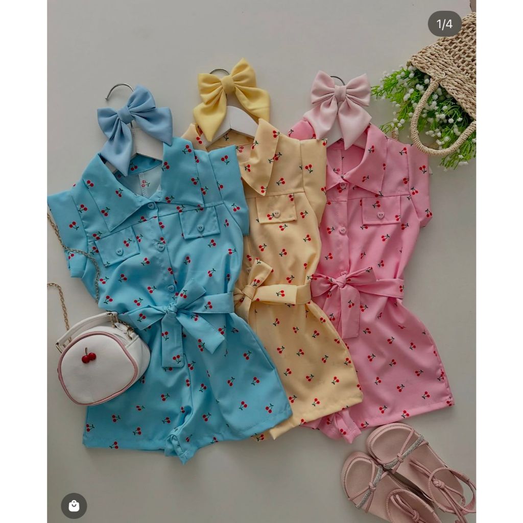 Macaquinho Infantil Cerejinhas Para Meninas em Oferta na Shopee