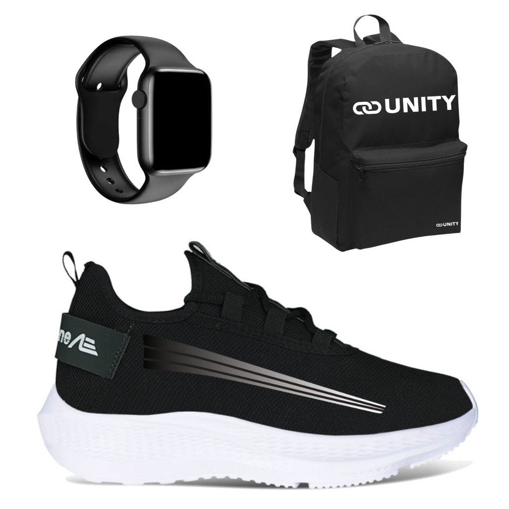 KIT TENIS MASCULINO ACADEMIA CAMINHADA TREINO ADAPTION KIEV COM RELÓGIO DIGITAL E MOCHILA