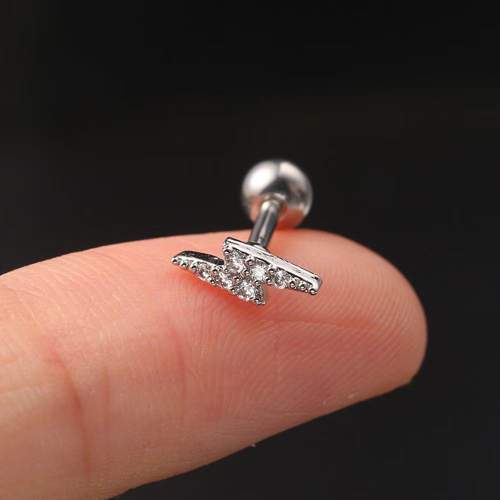 Piercing Raio Com Zircônias Cravejado Para Furo Orelha Tragus Helix KB502 — imagem 2 de 2