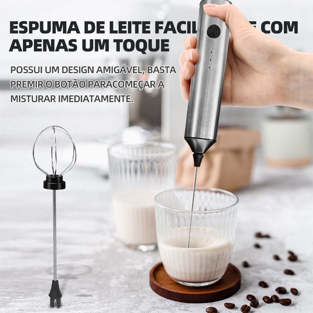 Kit 2 Batedor Misturador Mixer Elétrico Para Bebidas Leite Café Clara Portátil de Ovo 2 em 1 — imagem 2 de 2