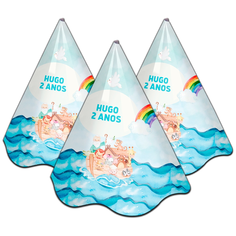15,20,25,30,35 Chapéu Aniversario Infantil Personalizado Arca De Noé Com Elásticos Lembrancinha Criamos Qualquer Tema