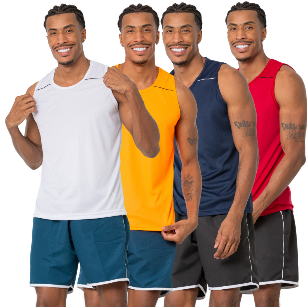 KIT 4 Regata DRYFIT LISA Vies Masculina Poliéster Exercício Físico Corrida Academia Leve Respirável
