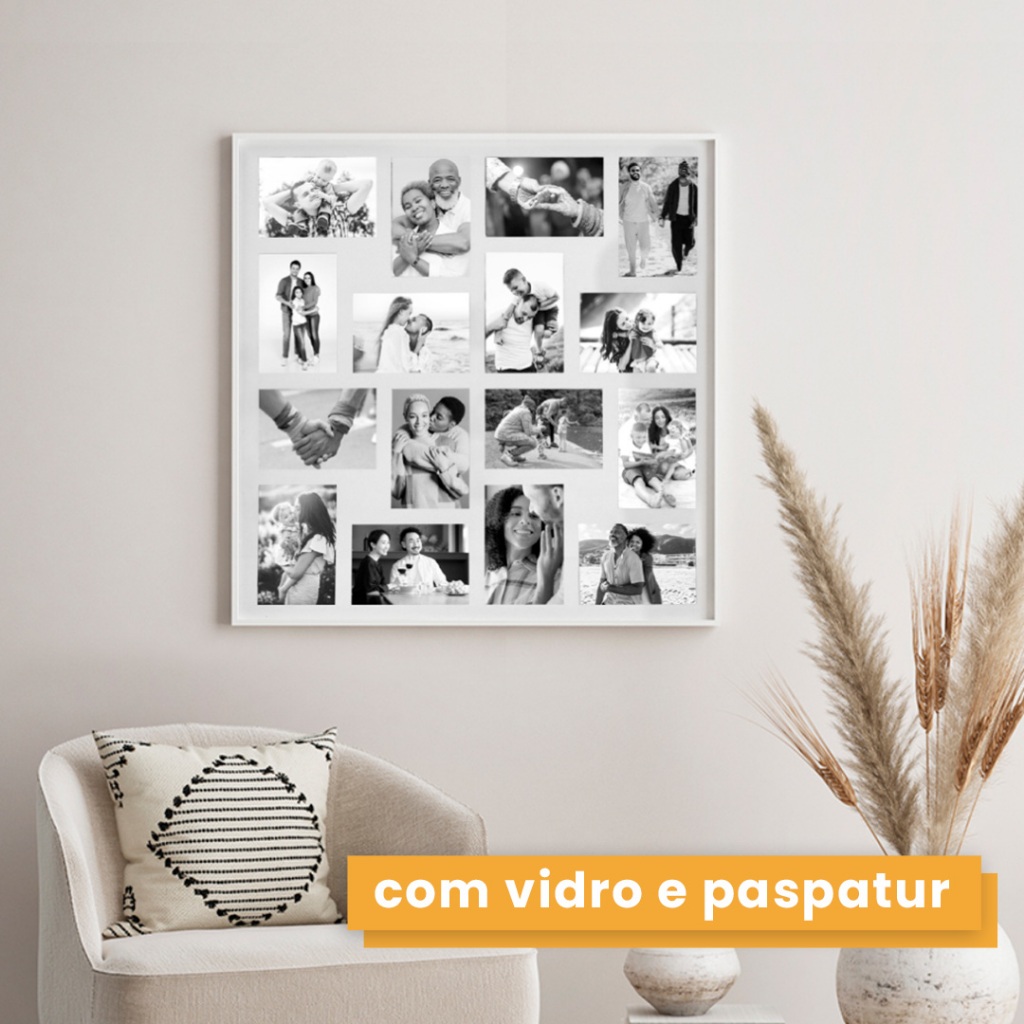 PORTA-RETRATO MULTIFOTOS QUADRADO 16 FOTOS COM VIDRO - Home & Living