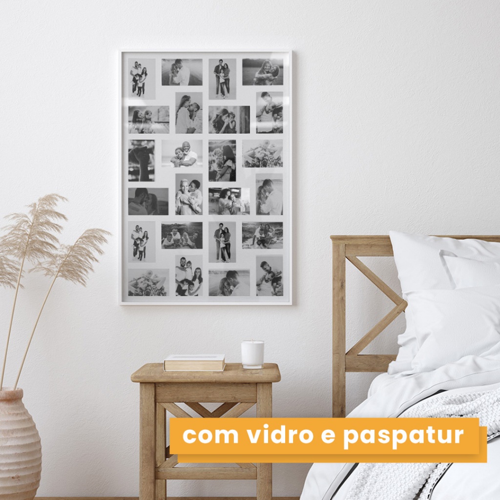 Porta Retratos Multifotos Grande Parede 24 Fotos 10x15  Vidro - Home & Living