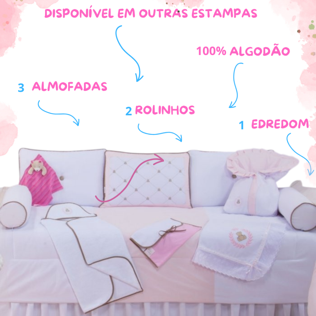 Kit Bicama 6 Peças Cama Babá Várias Estampas 100% Algodão