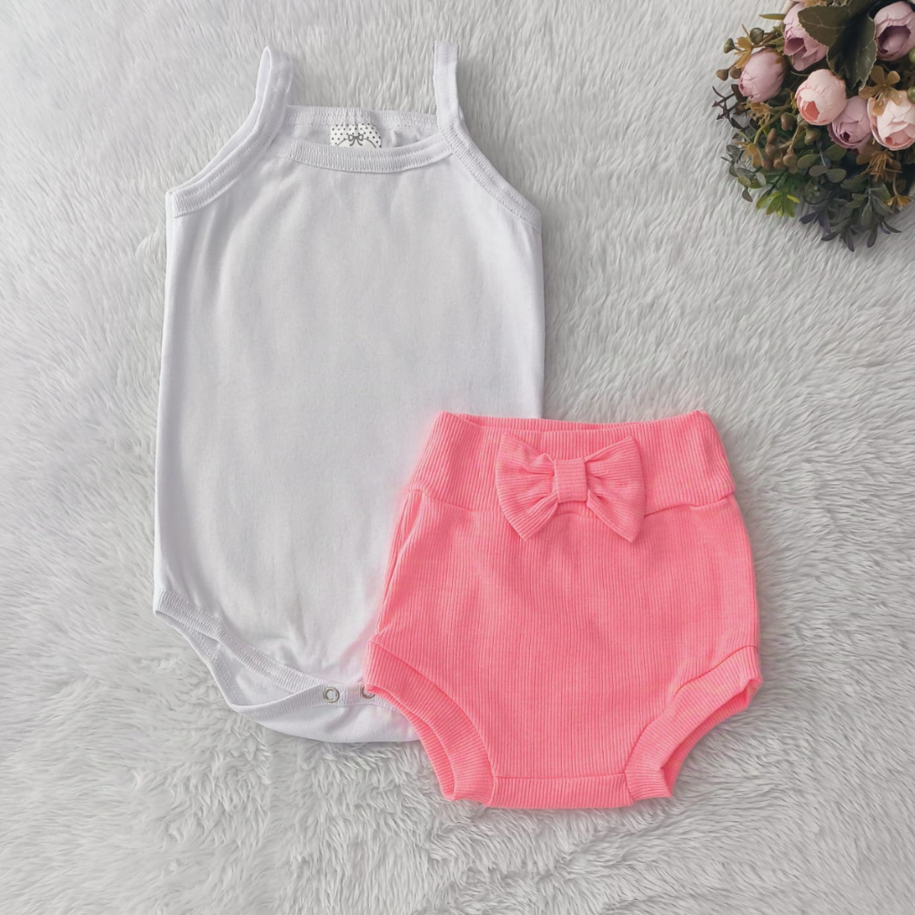 Conjunto bebê menina body regata alcinha e short tapa fralda verão