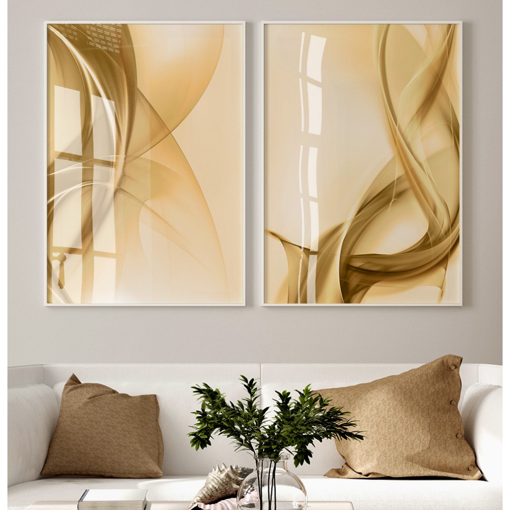 Quadros Decorativos Com Moldura Sala Quarto Escritório Duo Abstrato Fios de Fuma