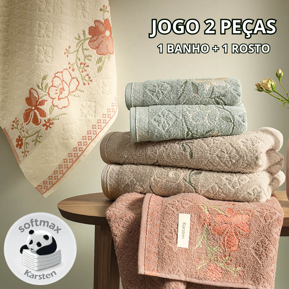 Jogo De Toalhas De Banho Karsten 2 Pçs 100% Algodão Toque Macio Ótima Absorção Softmax 430...