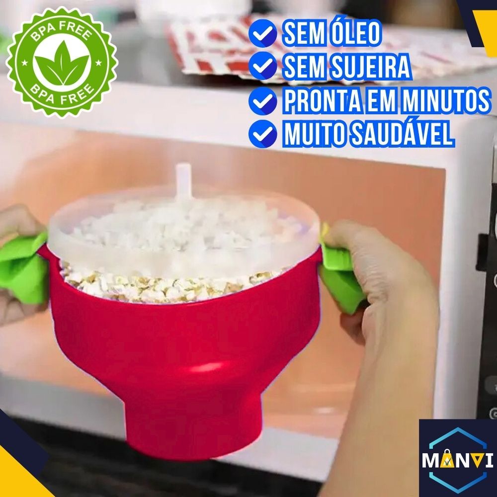 Pipoqueira Silicone Micro-ondas Balde Dobrável Tampa Pipoca Saudável Sem Óleo Livre BPA