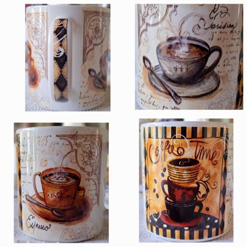 Kit com 6 unidades, caneca de porcelana 300ml, Coffee Time para seu café,  chá, chocolate quente
