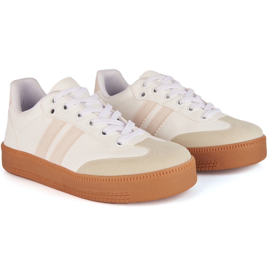 Tênis Feminino Samba Sapato Casual Cadarço Listra Confortável Macio Sola Alta Social Antiderrapante