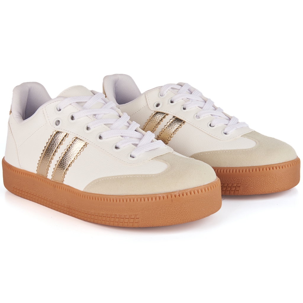 Tênis Feminino Samba Sapato Casual Cadarço Listra Confortável Macio Sola Alta Social Antiderrapante