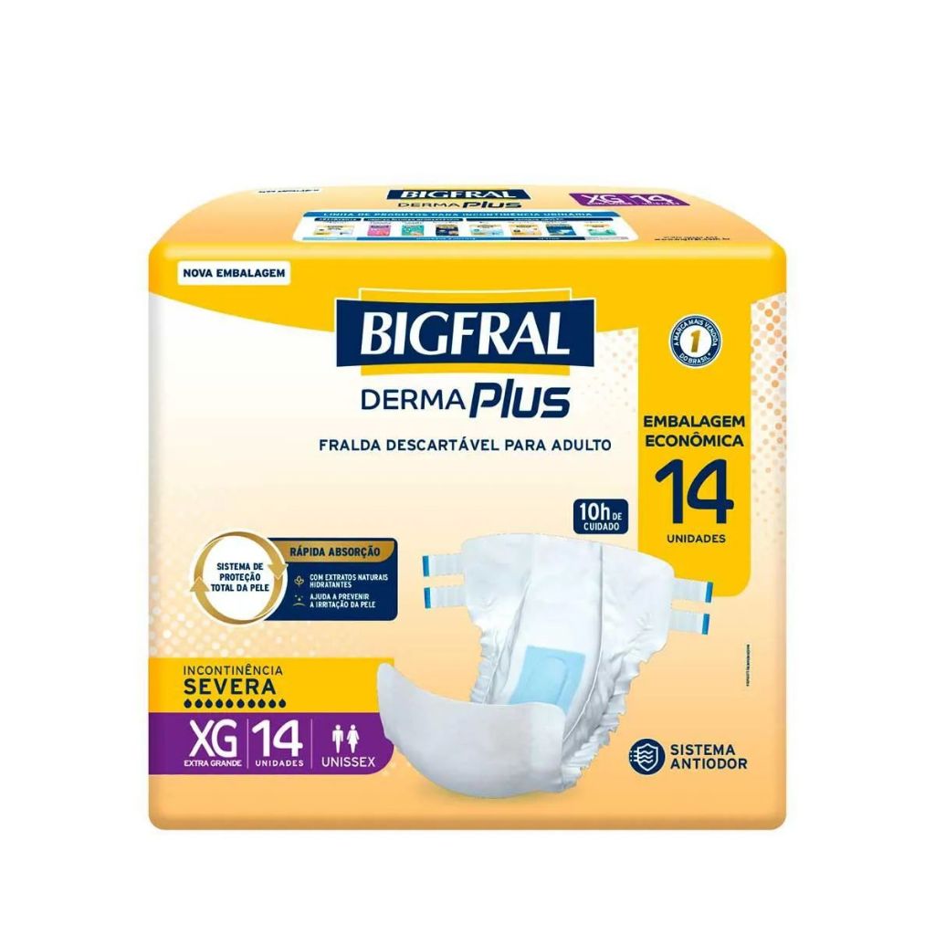 Fralda Geriátrica Bigfral Derma Plus Xg com 14 Unidades