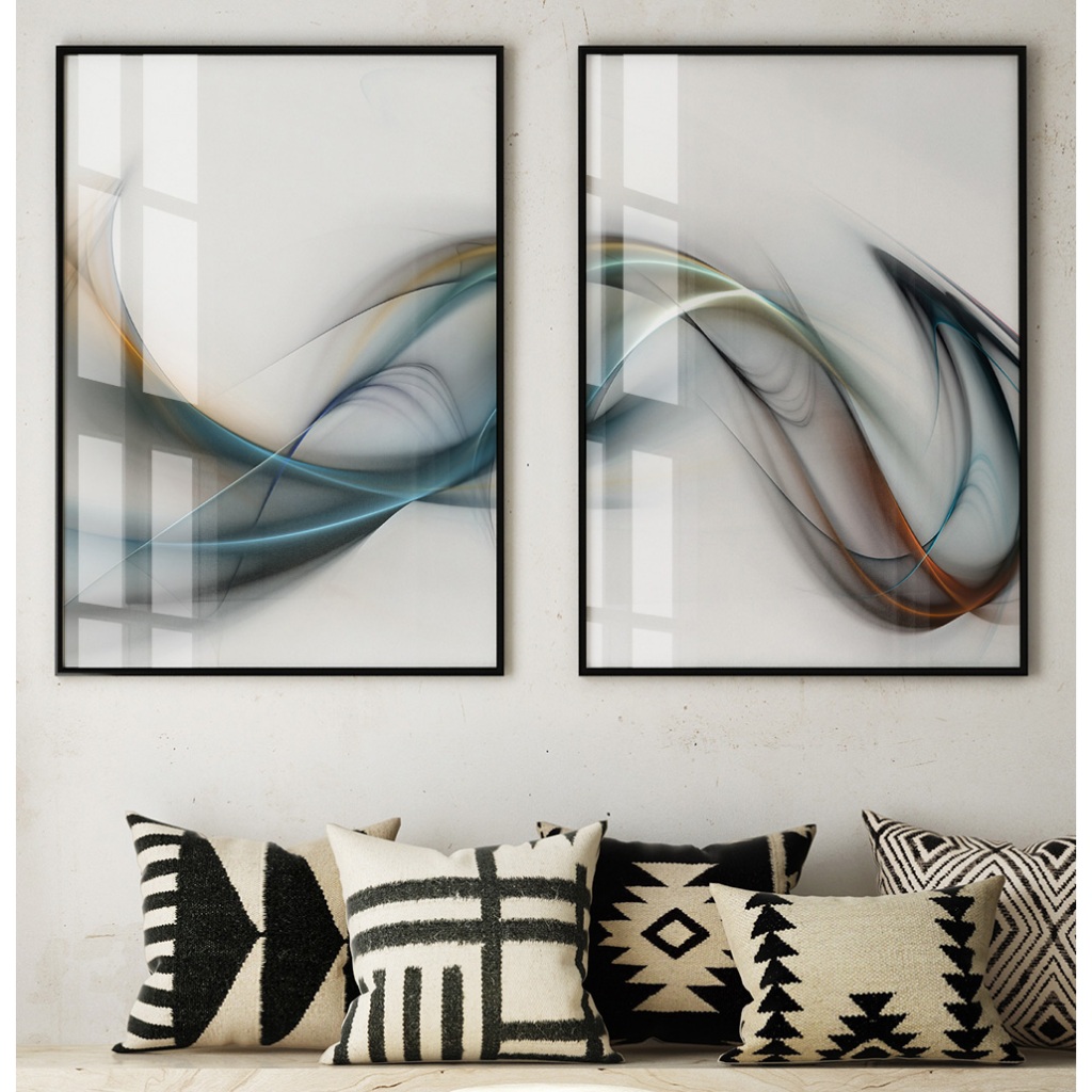 Quadro Minimalista Quadro Com Moldura E Vidro Quadros Decorativos Sala Quadro Quarto Ondas Azul Duo