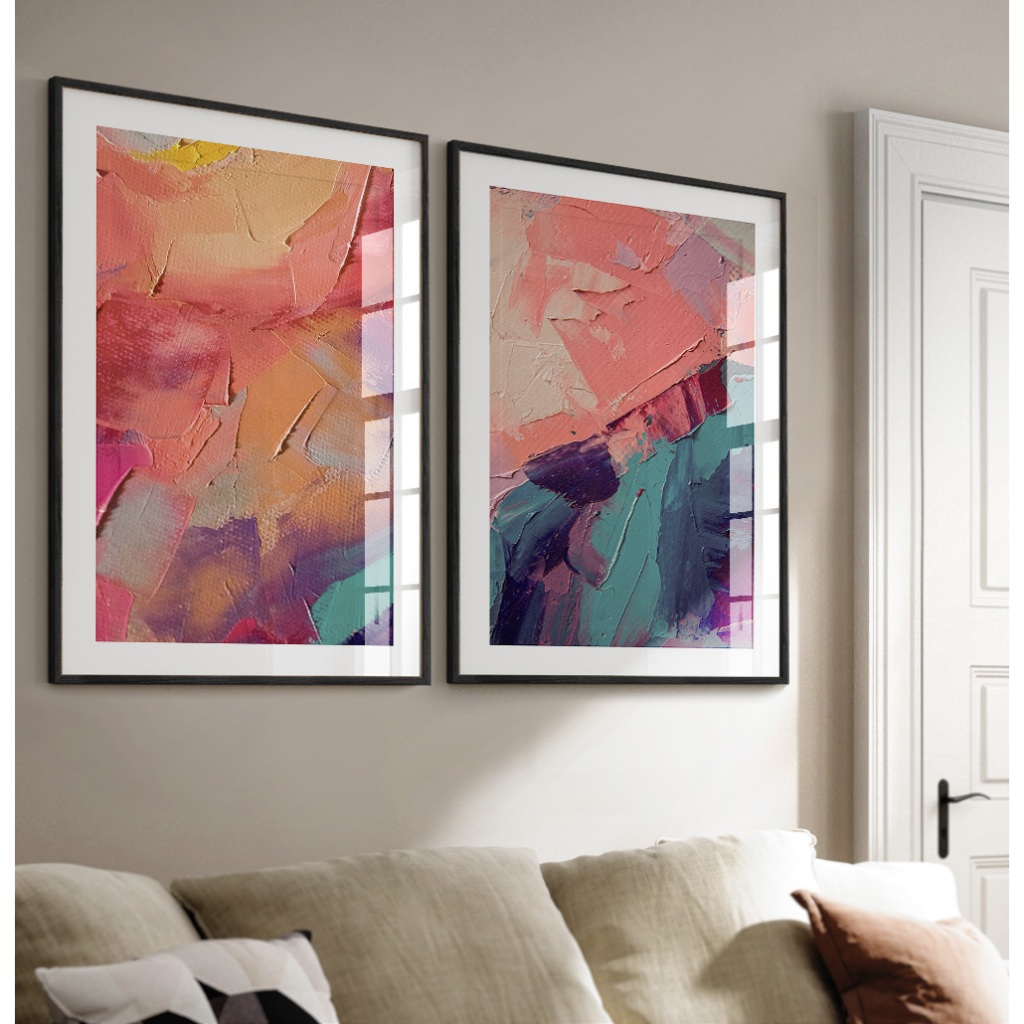 Quadro Abstrato Quadro Com Moldura E Vidro Quadro Decorativo Sala Quarto Casal Pintura Colorida Duo