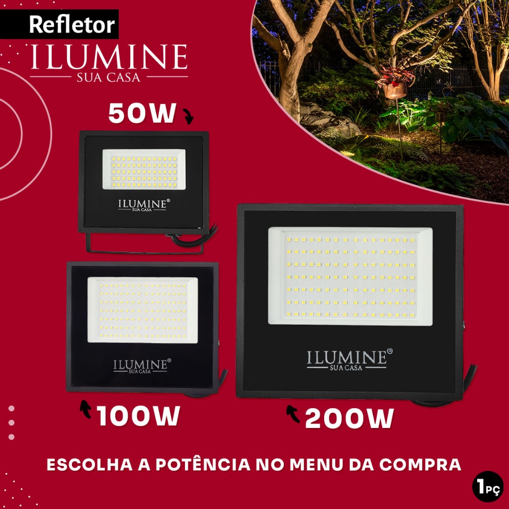 Refletor LED Ilumine Sua Casa 50W Preto Alta Eficiência para Áreas Externas em Oferta na Shopee