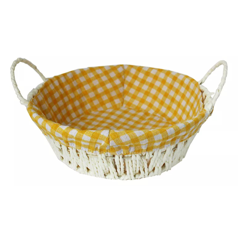 Cesta De Pão Alça Redonda Com Forro Em Tecido