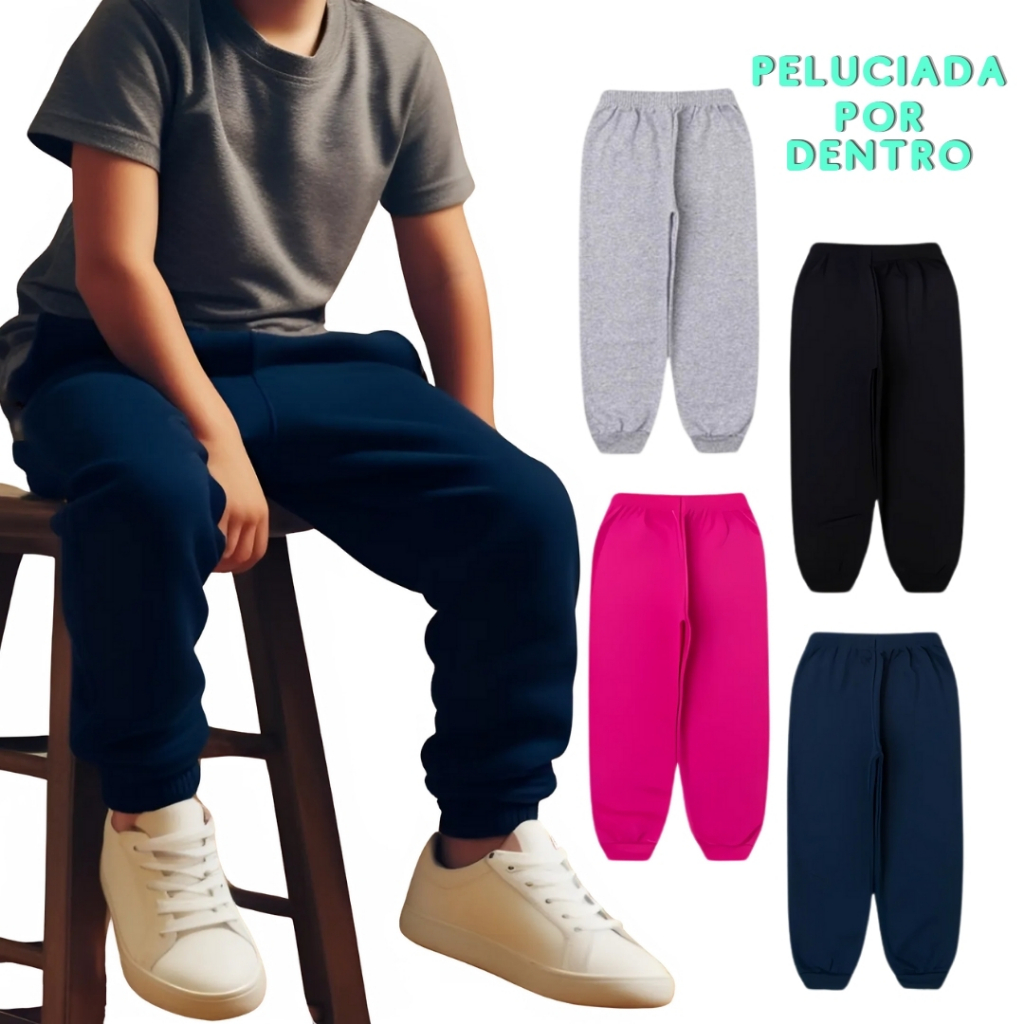 Kit 10 Calças Moletom Infantil 100% Algodão Escola Passeio Inverno Frio Menino e Menina Unissex Lisa em Oferta na Shopee