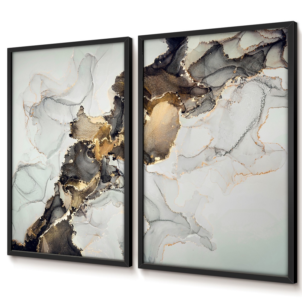 Quadro Decorativo GRANDE Com Moldura E Vidro Sala Quarto Escritório Duo Abstrato Mármore Dourado · foto 2