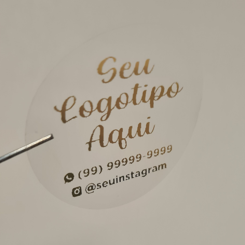 Adesivos Redondos Transparentes Personalizados 5x5cm - Hotstamping Dourado em Oferta na Shopee