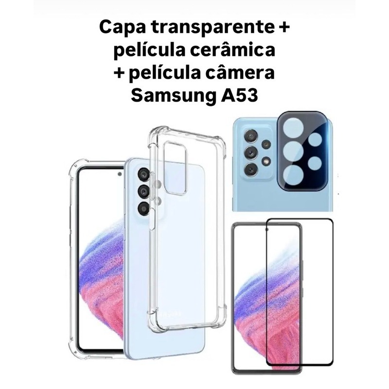 Capa Capinha +Película 9D Cerâmica +Câmera Samsung Galaxy A53/A56/A36/A52/A55/A35/A73/A23/A54/A72