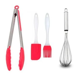Jogo Utensílios De Cozinha 4 Peças de Silicone Espátula Pincel Pegador Fue Batedor de Claras Livre BPA(BisfenolA)