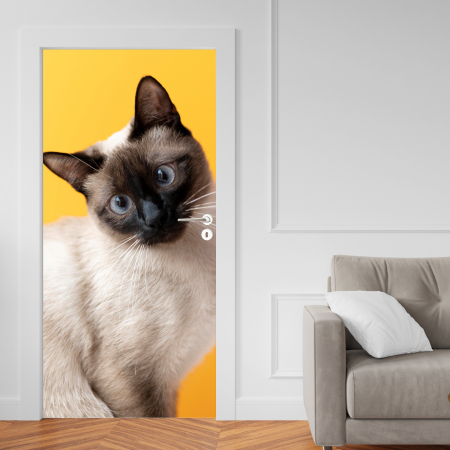 Adesivo De Porta De Madeira ou Vidro Decoração Revestimento - GATO SIAMES PETSHOP GSP201