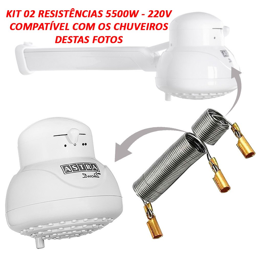 Kit 02 Resistência 5500W/220V ou 5500W/127V Chuveiro Astra Ducha Art Banho Divina Ducha Ducha Única