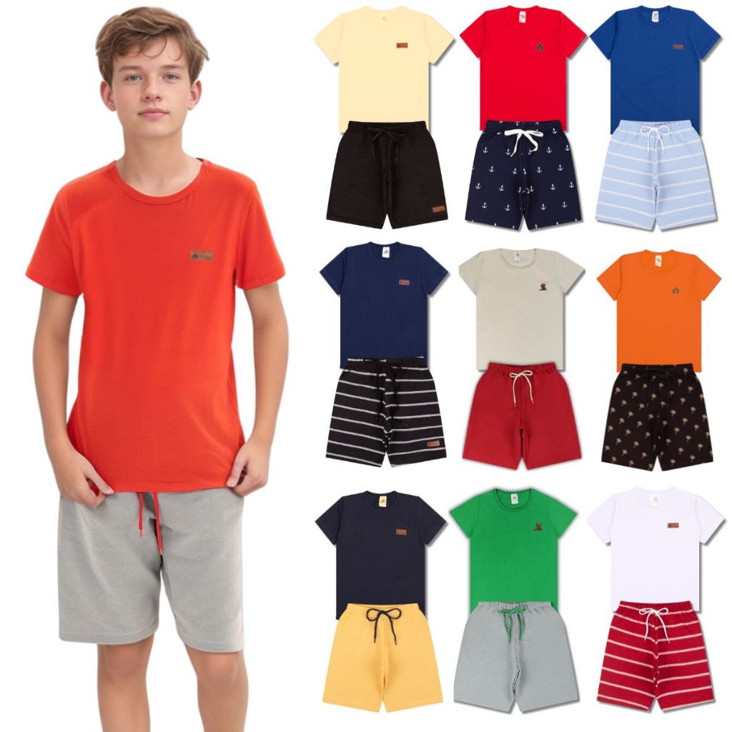 Kit Básico 10 Peças Roupa Infantil Menino - 5 Camisetas Básicas + 5 Bermudas - 5 Conjuntos Lisos Bebê Menino em Oferta na Shopee