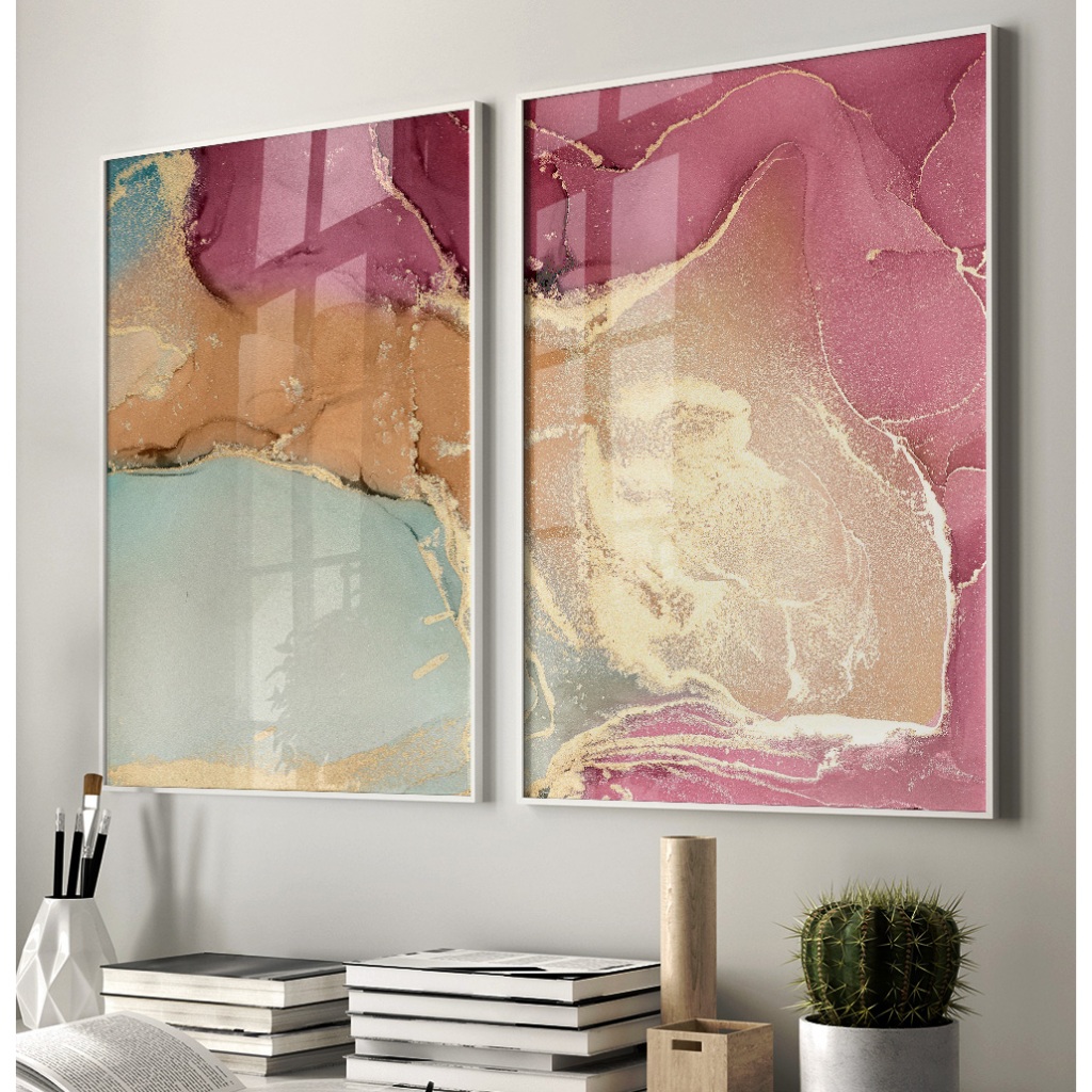 Quadro Abstrato Para Sala Quadro Com Moldura E Vidro Kit Quadros Decorativos Sala Mármore Colorido