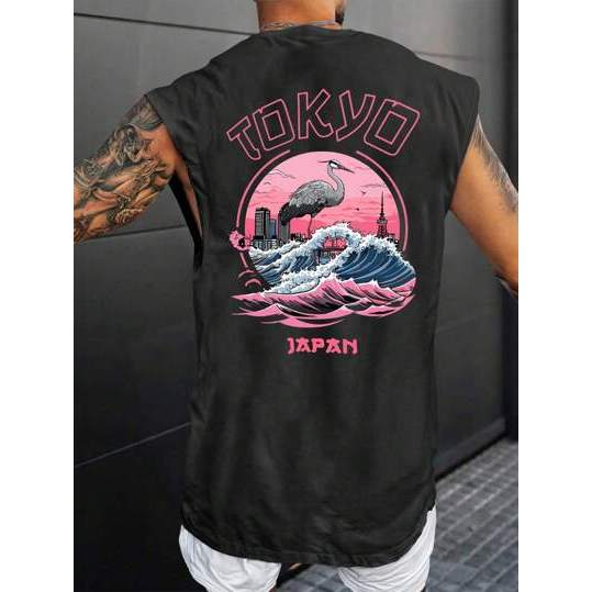 Camiseta Streetwear Regata Tokio Camisa Oversized Masculina Estilo Verão Praia Summer Blusa Cavada Unissex Larga Algodão