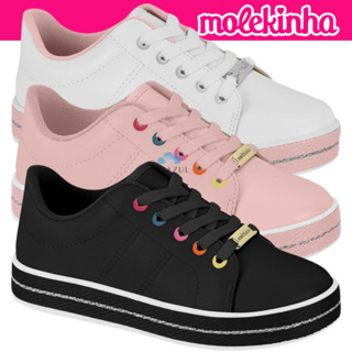 Tenis Infantil Molekinha Menina Estilosa Cadarço Colorido em Oferta na Shopee