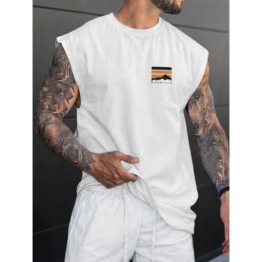 Camisa Regata Oversized Mountain Masculina Camiseta Streetwear Skate Hip Hop Cavada Unissex Camiseta Larga Algodão Muscu