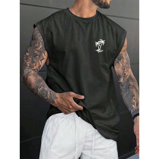 Camisa Oversized Regata Praia Streetwear Estampada Coqueiro Simples Camisa Cavada Unissex