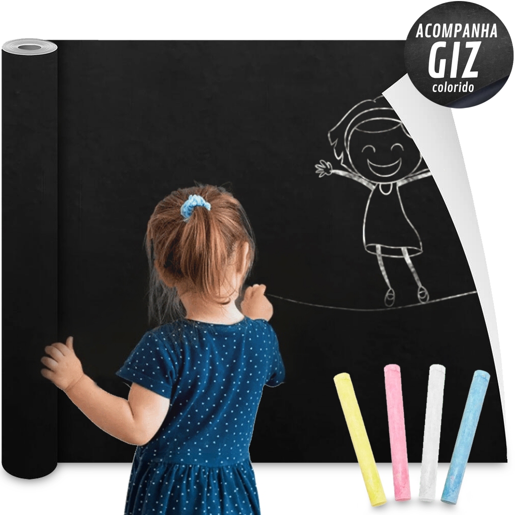 Adesivo de Lousa Parede Quadro Negro Infantil 2 ou 4 Metros Com Giz Colorido em Oferta na Shopee