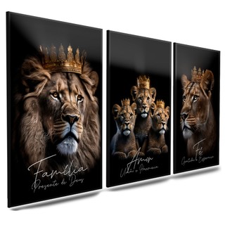 Quadros Decorativos família de leão 3 Peças Mosaico Sala Quarto Escritório em Oferta na Shopee