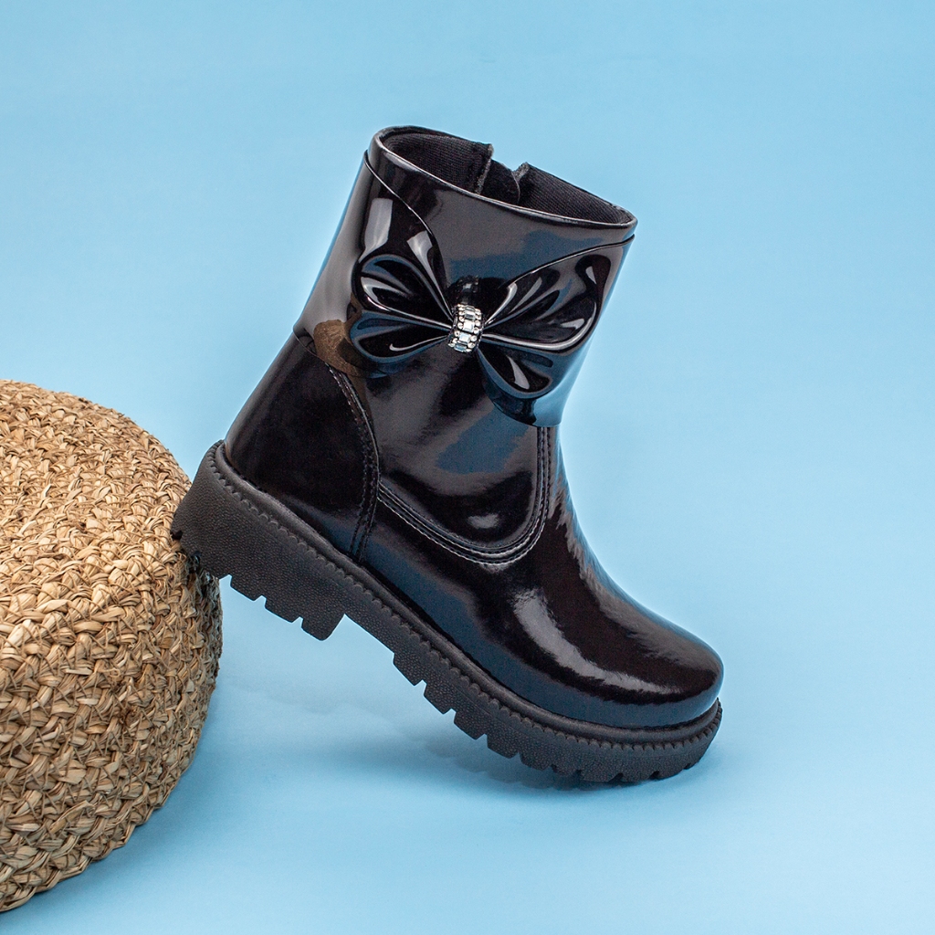 Bota Menina Infantil Coturno Laço Verniz Casual Confortável Passeio Estilo Tratorada