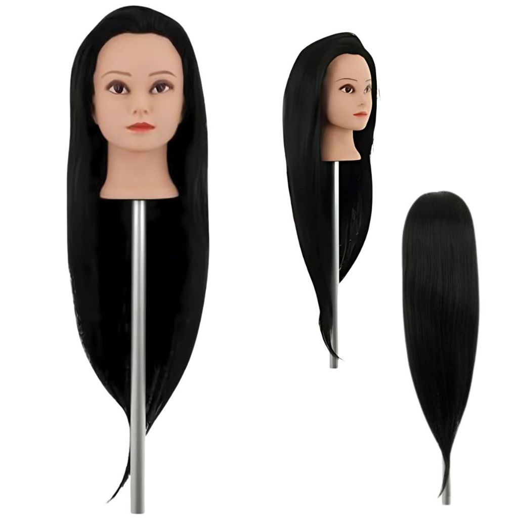 Cabeça De Boneca Manequim Treino Sintética 60 Cm e Suporte De Mesa