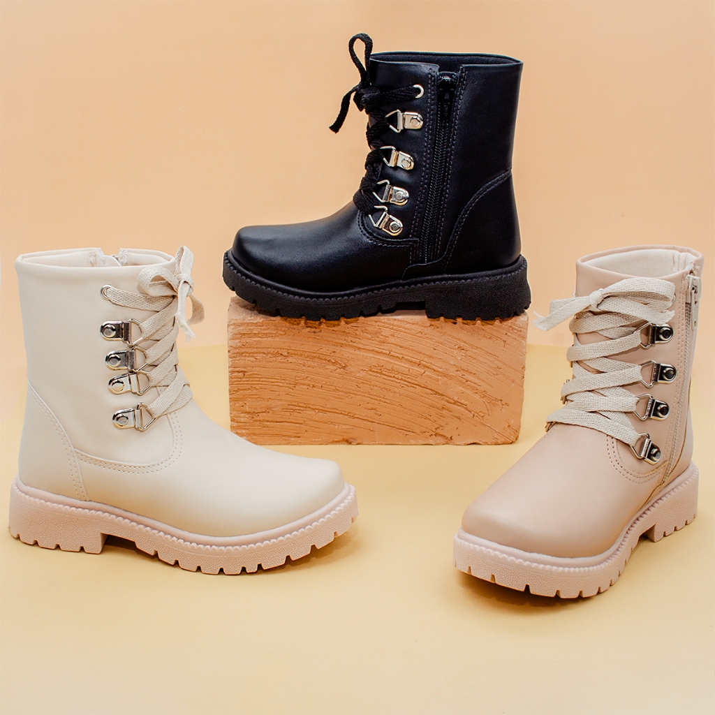 Bota Coturno Infantil Menina Cadarço Off-White Confortável Casual Tratorada Feminina