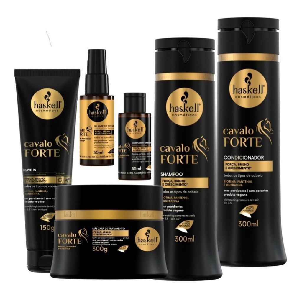 Kit Haskell Cavalo Forte 6 itens 300ml Sh+Cond+Masc+LeaveIn+Selante+Complexo