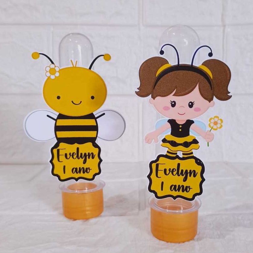 Aplique Para Tubete 3D Abelhinha Menina Personalizado / Lembrancinha Para Aniversario / Kit Aplique 3D Abelhinha Sortido
