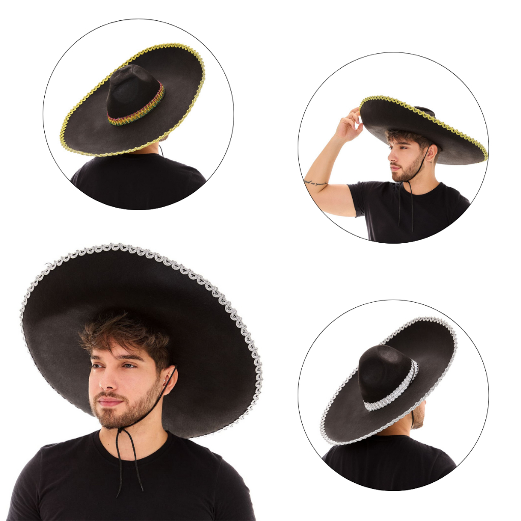 Chapéu Sombrero Mexicano Importado Preto Festa Mexicana Tequileiro Carnaval Halloween