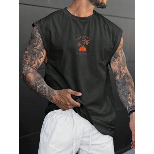 Camiseta Regata Summer Paradise Streetwear Oversized Masculina Camisa Skate Hip Hop Cavada Unissex Camiseta Larga Algodã
