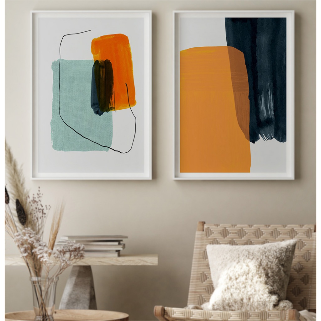 Quadro Abstrato Para Sala Quadro Com Moldura Vidro Quadro Decorativo Quarto Grande Bloco Cores Duo