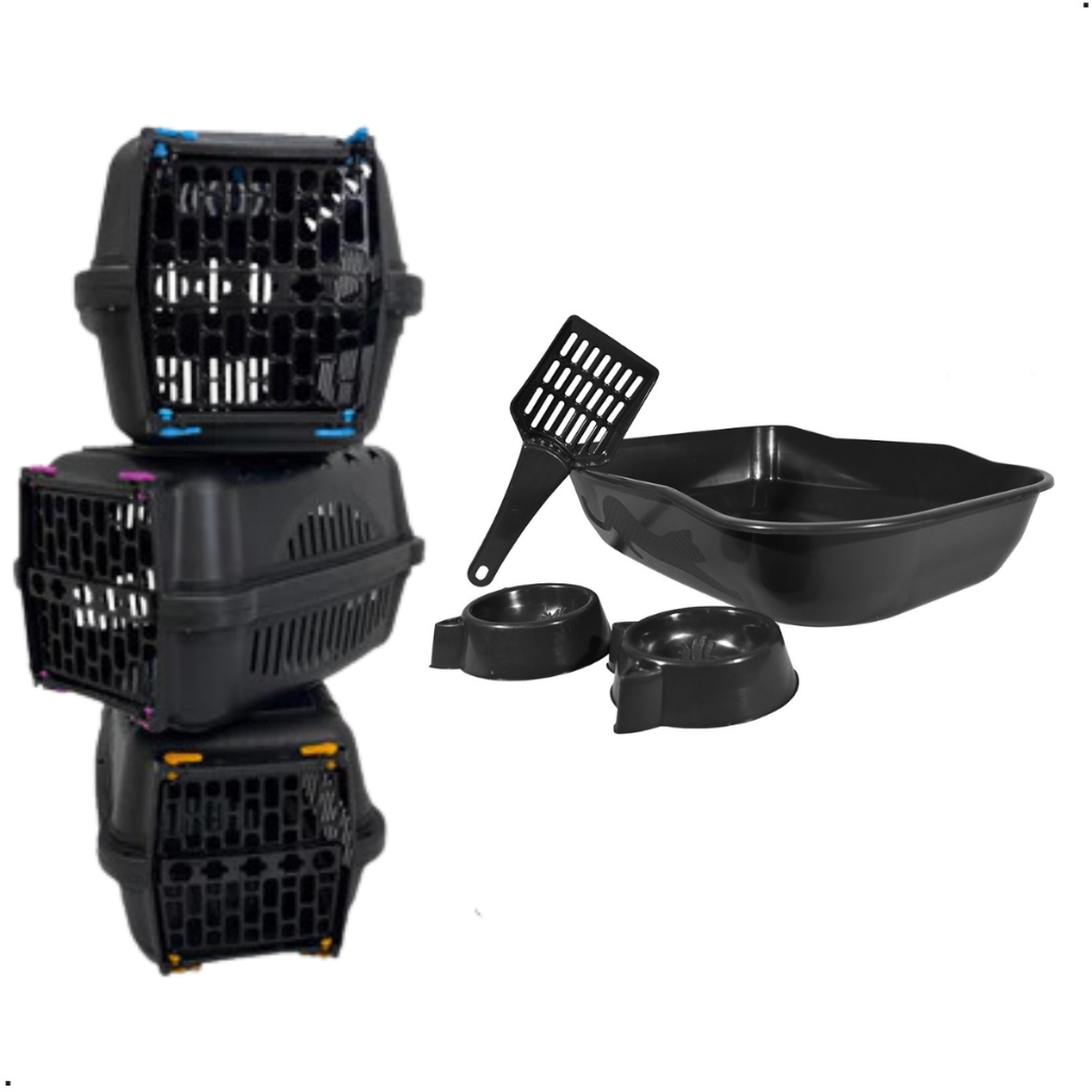 Kit Caixa de Areia Gatos Pet + Caixa Transporte Gato Grande Banheiro Sanitario Higienico Furba