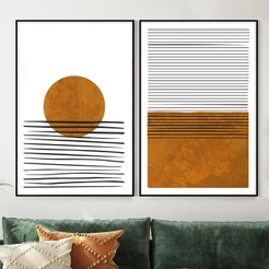 Quadro Decorativo Sala Kit Quadros Decorativos Dupla De Quadros Boho Chic Abstrato Sol Laranja
